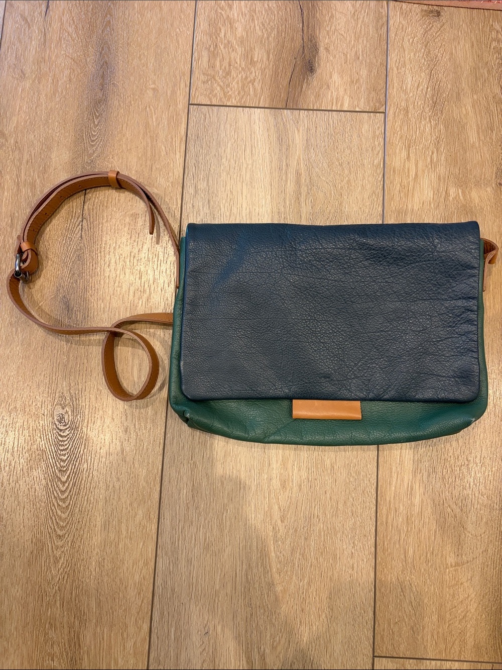 Elk Two-Tone Leather Crossbody Bag in Navy, Green & Tan